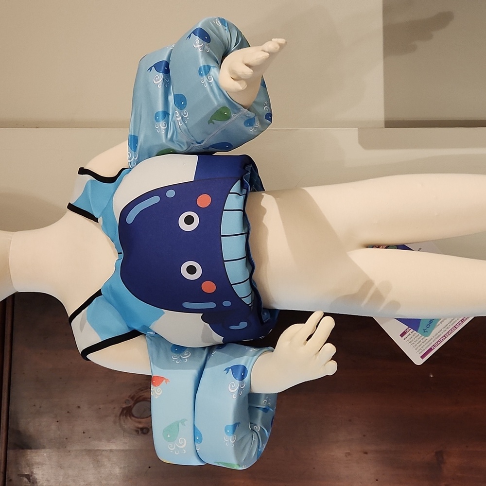 CHRIFFER NEW BOYS NEW BLUE CRAB Swim Vest with ARMBANDS Cartoon Design